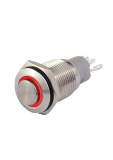 INTERRUPTEUR Ø 16mm - ANNEAU ROUGE -  LED 4/12V