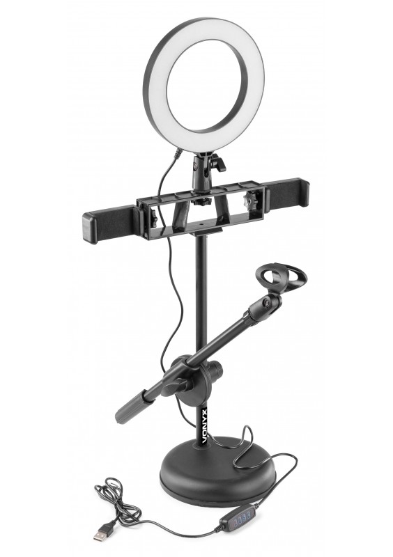 Support Téléphone Avec Anneau Lumière LED 6 Pouces - Kit Streaming 2 Téléphones