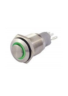 BOUTON-POUSSOIR ROND - ANNEAU VERT - Ø 16mm