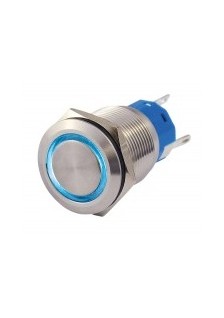 BOUTON-POUSSOIR PLAT - ANNEAU BLEU - Ø 19mm