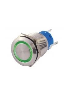 BOUTON-POUSSOIR PLAT - ANNEAU VERT - Ø 19mm