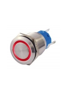 BOUTON-POUSSOIR PLAT - ANNEAU ROUGE - Ø 19mm