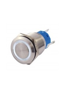 BOUTON-POUSSOIR PLAT - ANNEAU BLANC - Ø 19mm