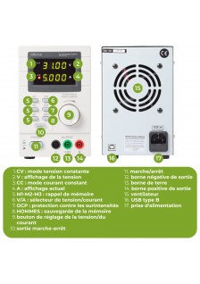 ALIMENTATION PROGRAMMABLE 0-30VCC/5A MAX - DOUBLE AFFICHEUR LED AVEC INTERFACE USB 2.0
