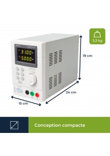 ALIMENTATION PROGRAMMABLE 0-30VCC/5A MAX - DOUBLE AFFICHEUR LED AVEC INTERFACE USB 2.0