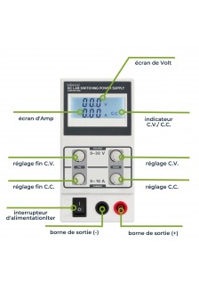 ALIMENTATION RÉGLABLE 0-30VCC/0-10A MAX - AVEC AFFICHEUR LCD