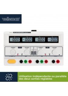 DOUBLE ALIMENTATION DE LABORATOIRE 2x0-30VCC/0-3A+5VCC