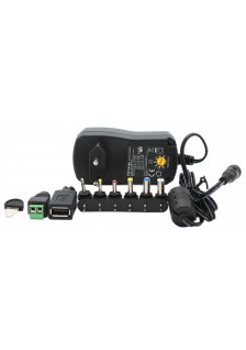 ALIMENTATION AVEC SORTIE RÉGLABLE - DE 100-240V - DE 3 À 12 VCC - 2.5 A + 6 FICHES