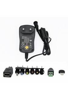 ALIMENTATION AVEC SORTIE RÉGLABLE - DE 100-240V - DE 3 À 12 VCC - 2.5 A + 6 FICHES