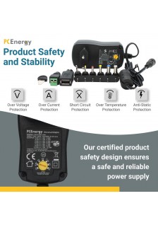 ALIMENTATION AVEC SORTIE RÉGLABLE - DE 100-240V - DE 3 À 12 VCC - 2.5 A + 6 FICHES