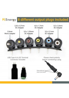 ALIMENTATION AVEC SORTIE RÉGLABLE - DE 100-240V - DE 3 À 12 VCC - 2.5 A + 6 FICHES