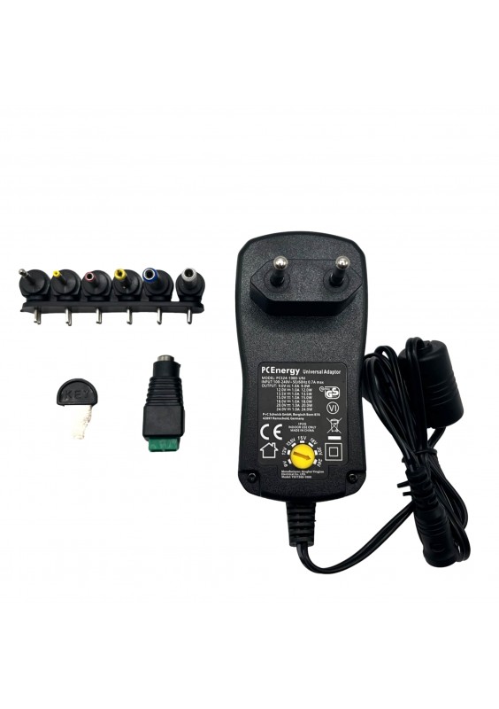 ALIMENTATION AVEC SORTIE RÉGLABLE - 100-240V - DE 9 À24VCC - 1 A + 6 FICHES