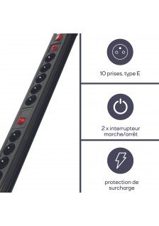 BLOC MULTIPRISES - 10 PRISES - AVEC PROTECTION CONTRE LES SURCHARGES