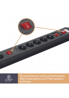 BLOC MULTIPRISES - 10 PRISES - AVEC PROTECTION CONTRE LES SURCHARGES