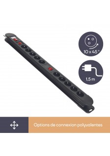 BLOC MULTIPRISES - 10 PRISES - AVEC PROTECTION CONTRE LES SURCHARGES