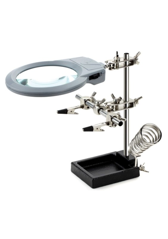 TROISIÈME MAIN AVEC LOUPE, LAMPE LED ET SUPPORT POUR FER À SOUDER