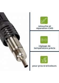 STATION À AIR CHAUD 60 W POUR COMPOSANTS CMS - 2 EN 1