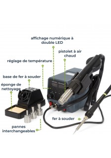 STATION À AIR CHAUD 60 W POUR COMPOSANTS CMS - 2 EN 1