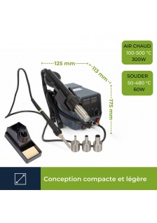 STATION À AIR CHAUD 60 W POUR COMPOSANTS CMS - 2 EN 1