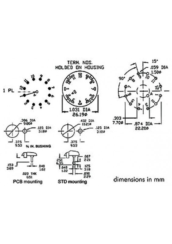 COMMUTATEUR ROTATIF 1 CIRCUIT / 12 POSITIONS