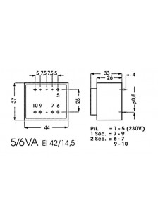 TRANSFO 5VA - 2x6V / 2x0.4A