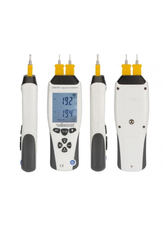 Thermomètre Numérique Thermocouple Type K/J Double Canal Avec 4 Sondes - Plage -50°C à 1372°C, écran 4 Digits