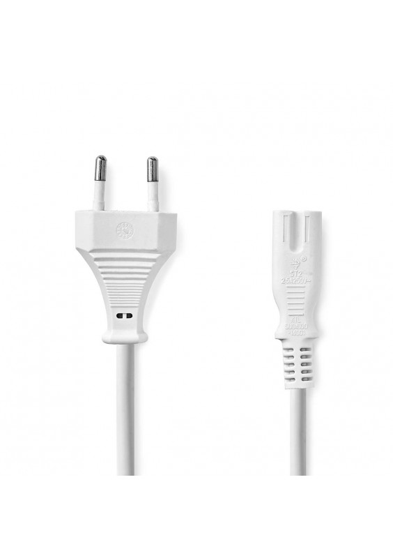 CORDON SECTEUR IEC-320-C7 DROIT BLANC - 2m