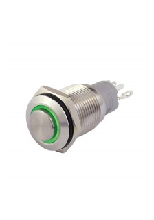 INTERRUPTEUR Ø 16mm REP. -ANNEAU VERT - LED 4/12V