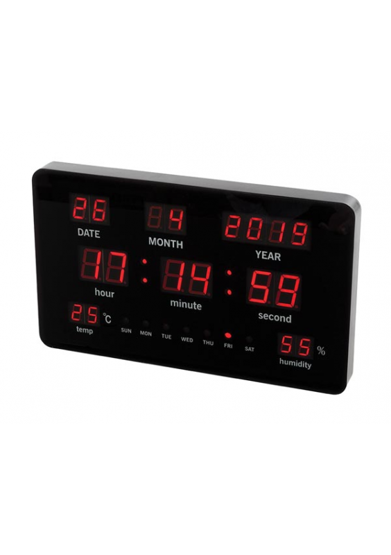 HORLOGE MURALE A LED AVEC THERMOMETRE ET DATE